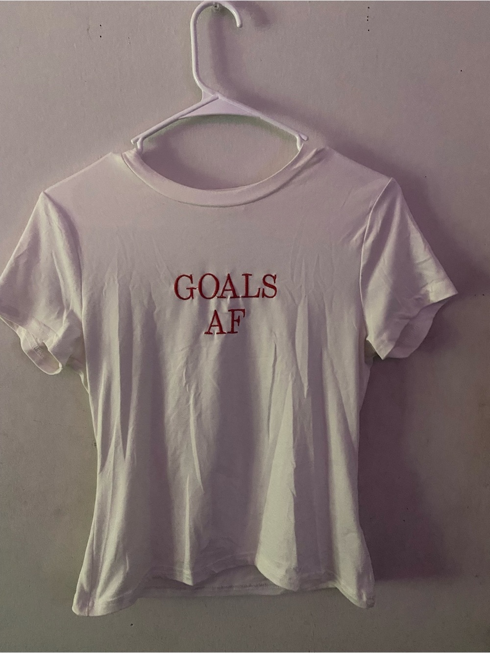 Free Kisses White Tee with Red GOALS AF Embroidery